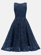 Sleeveless V-neck Lace Midi Dress - View 16 | Lwiis
