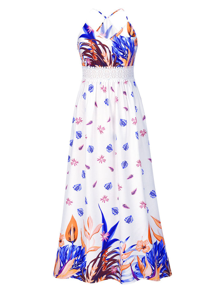 Boho maxi dress with tropical print and V-neckline - View 11 | Lwiis