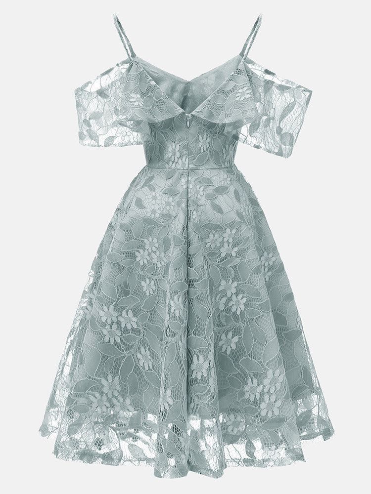 Floral Lace A-Line Midi Dress - View 13 | Lwiis