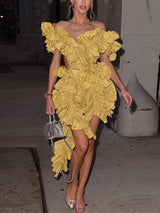 Floral asymmetrical dress with ruffle detailing - View 10 | Lwiis