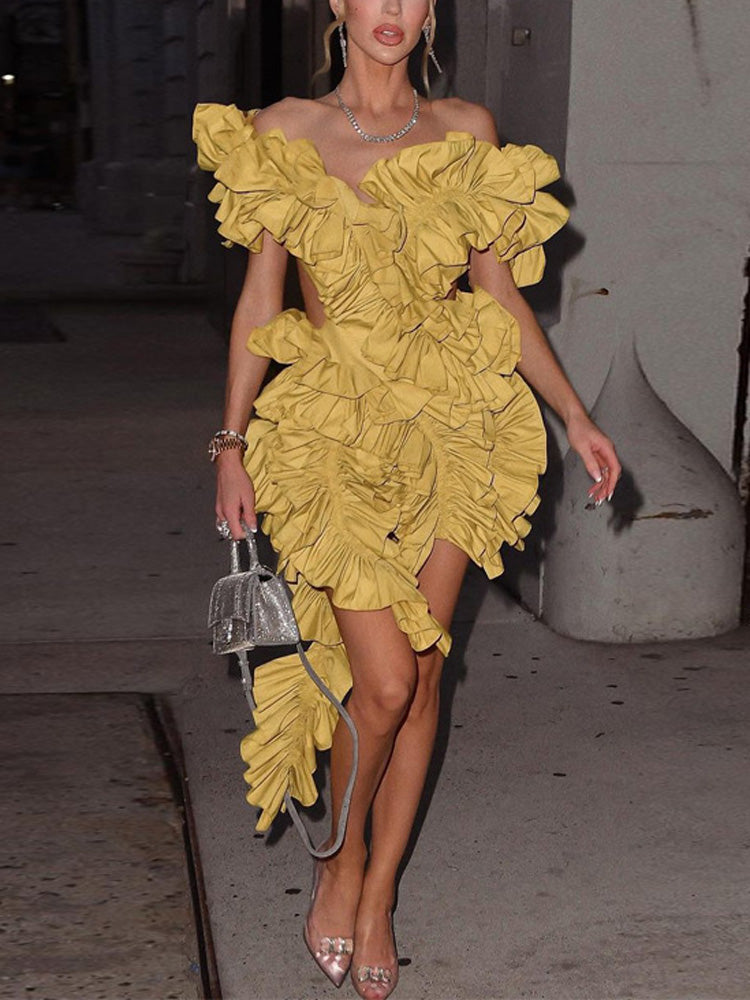 Floral asymmetrical dress with ruffle detailing - View 10 | Lwiis