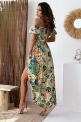Smocked printed short sleeve maxi dress - View 13 | Lwiis