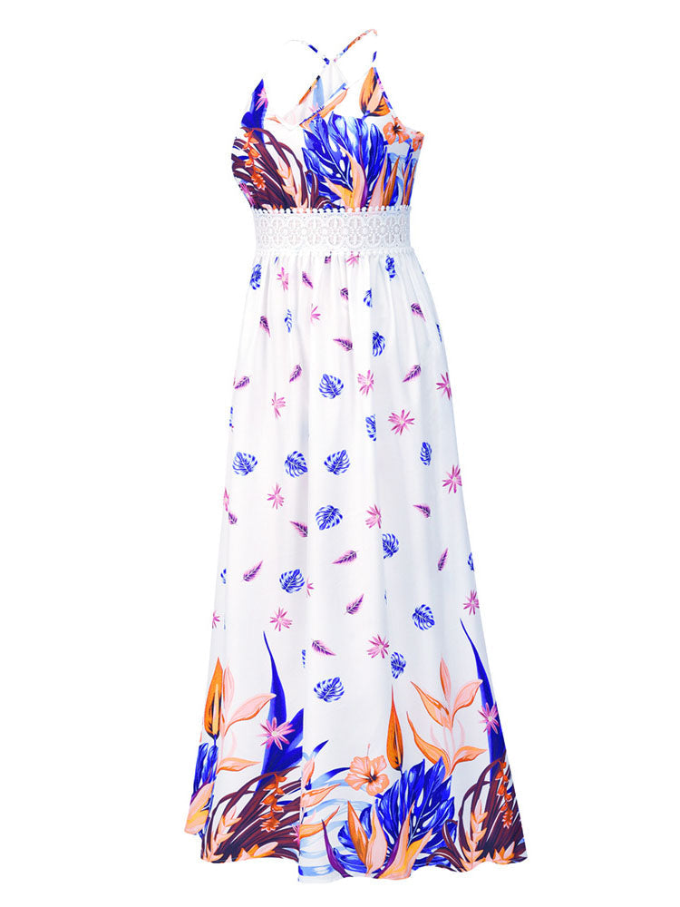 Boho maxi dress with tropical print and V-neckline - View 12 | Lwiis