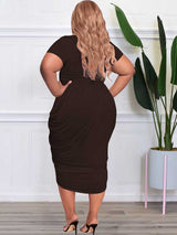 Ruched V-Neck Midi Dress - View 16 | Lwiis