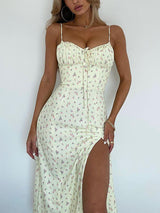 Floral printed midi dress with ruched detail - View 6 | Lwiis