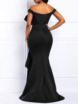 Mermaid formal maxi dress with off-the-shoulder neckline and satin fabric - View 7 | Lwiis