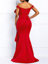 Mermaid formal maxi dress with off-the-shoulder neckline and satin fabric - View 10 | Lwiis