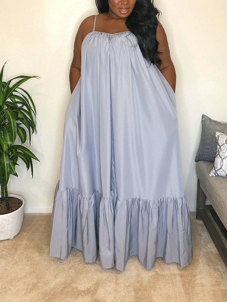 Spaghetti strap maxi dress with ruffled hem - View 12 | Lwiis
