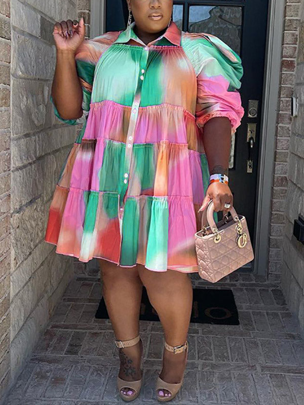 Tie Dye Ruffle Shirt Dress - View 8 | Lwiis