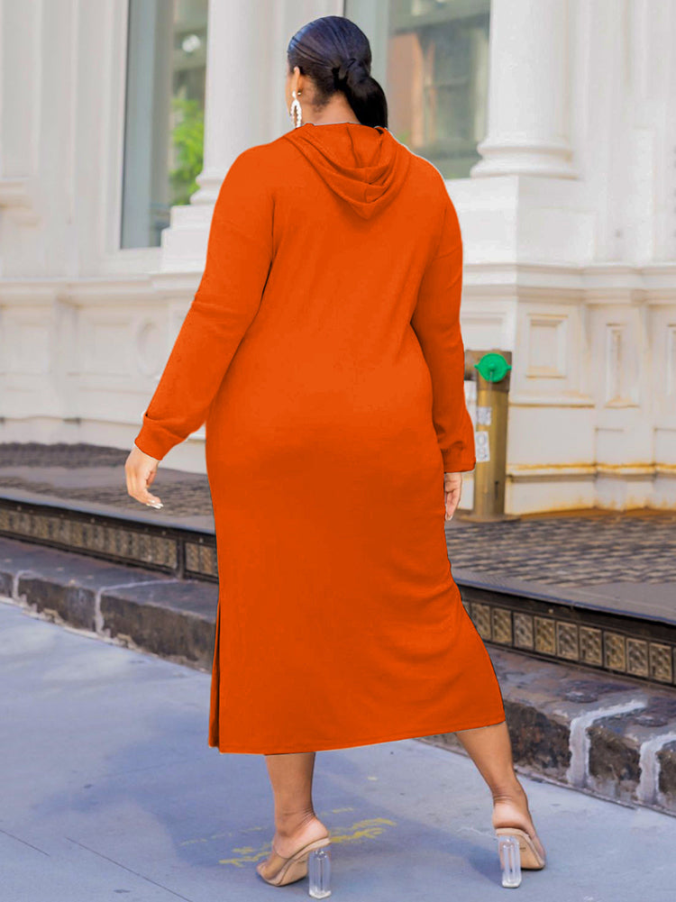 Solid color long sleeve hoodie dress - View 12 | Lwiis
