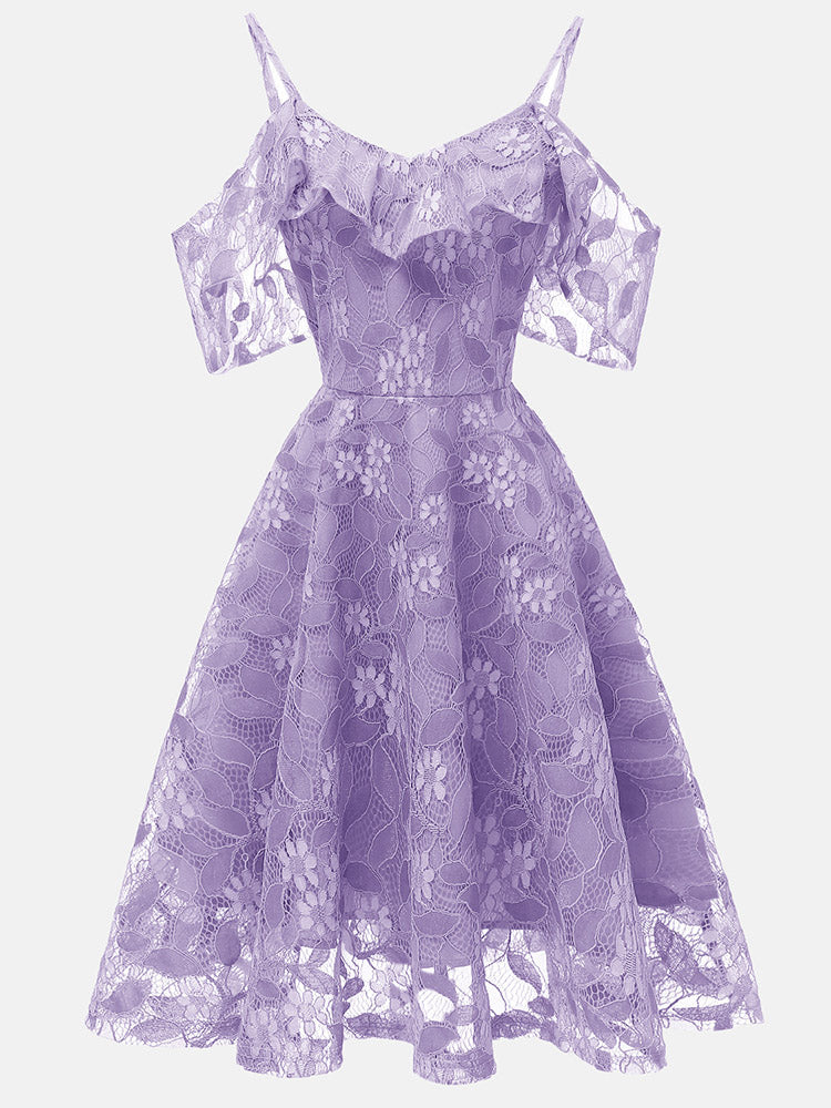 Floral Lace A-Line Midi Dress - View 16 | Lwiis