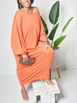Batwing sleeve solid maxi dress - View 7 | Lwiis