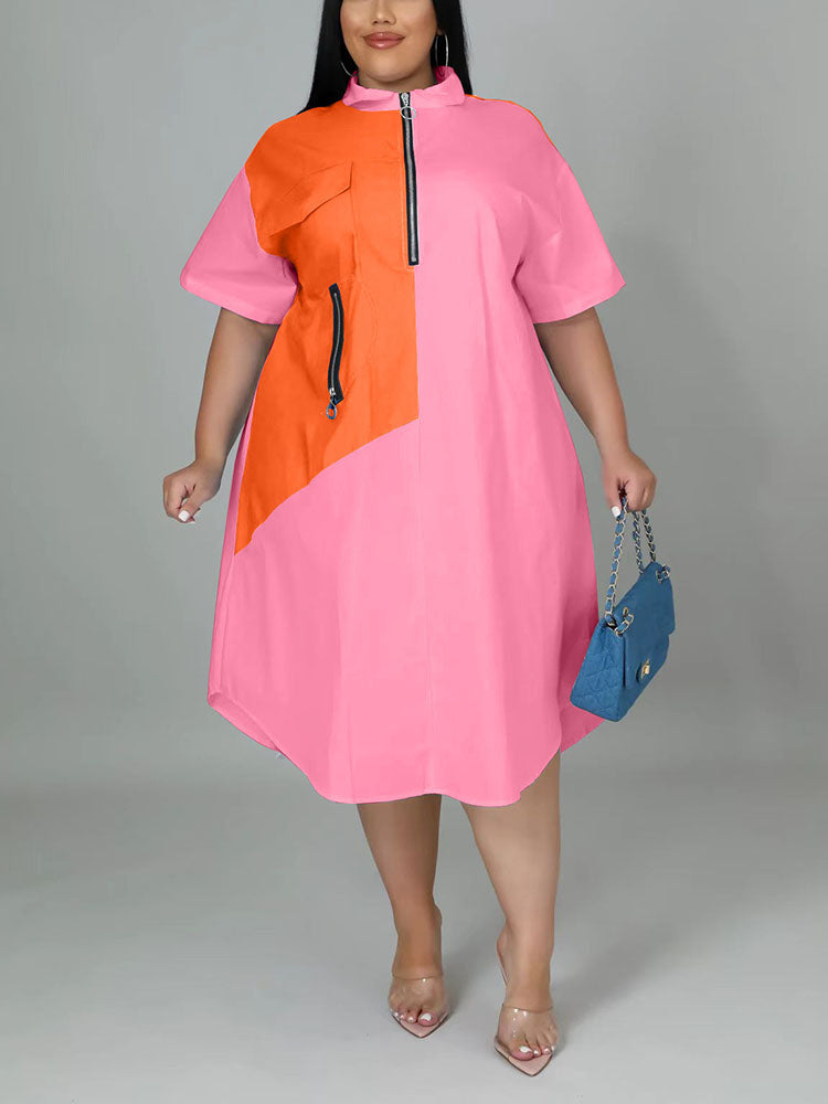 Color Block Shirt Dress - View 10 | Lwiis