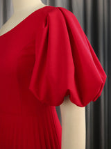 One Shoulder Puff Sleeve Pleated Midi Dress - View 7 | Lwiis