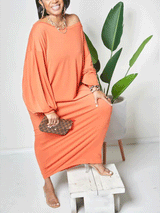 Solid Batwing Sleeve Maxi Dress - View 7 | Lwiis