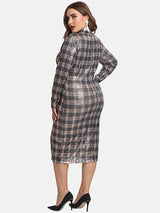 Plaid Sequin Long Sleeve Dress - View 7 | Lwiis