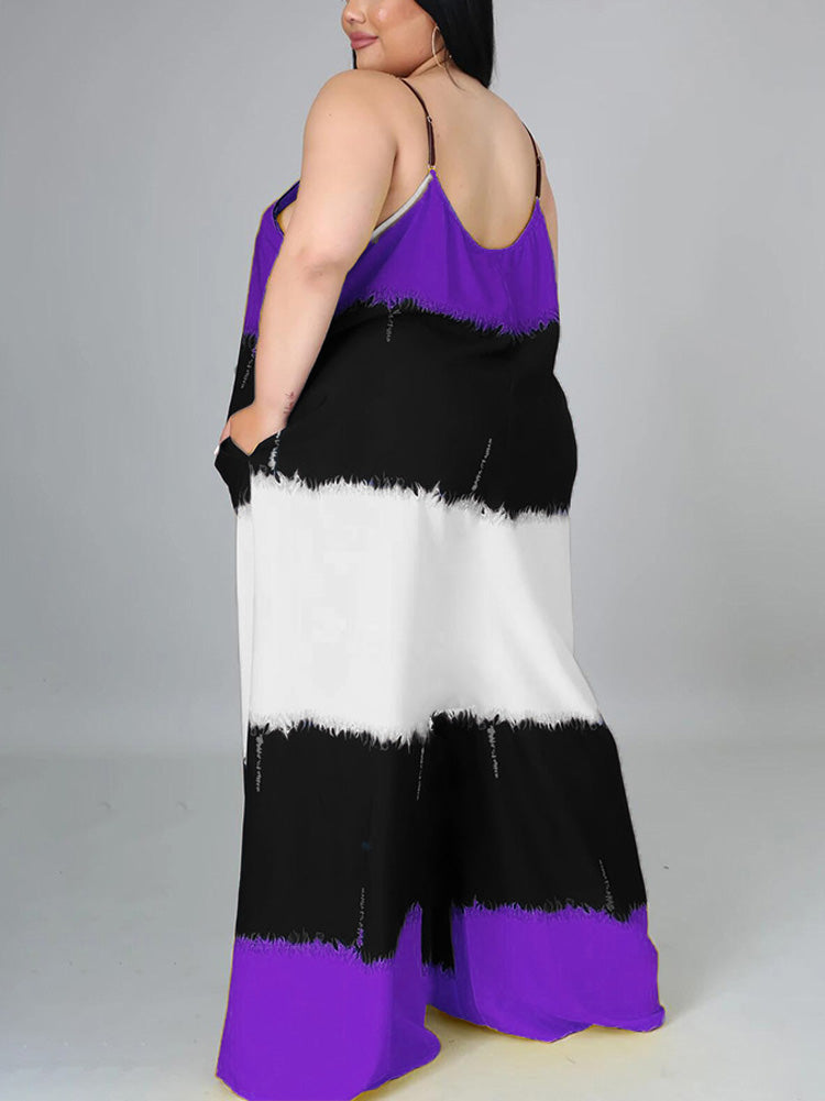 Colorblock spaghetti strap maxi dress with A-line silhouette and scoop neckline - View 6 | Lwiis