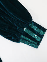 Green sequin maxi party dress with velvet bodice and bishop sleeves - View 7 | Lwiis