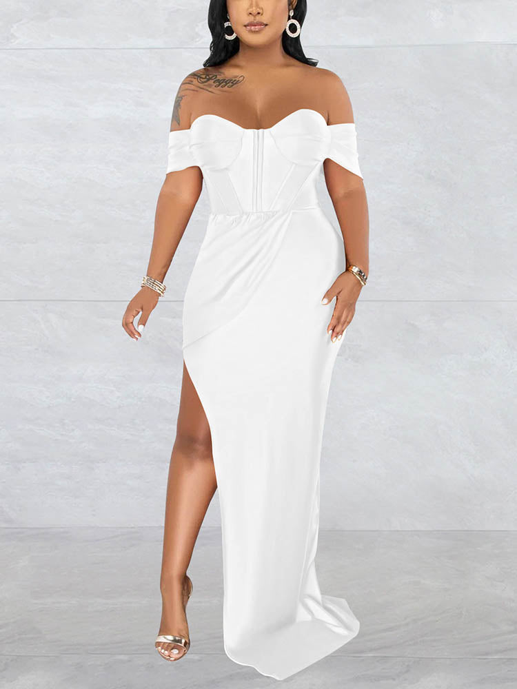 Off-shoulder maxi dress with high slit - View 13 | Lwiis