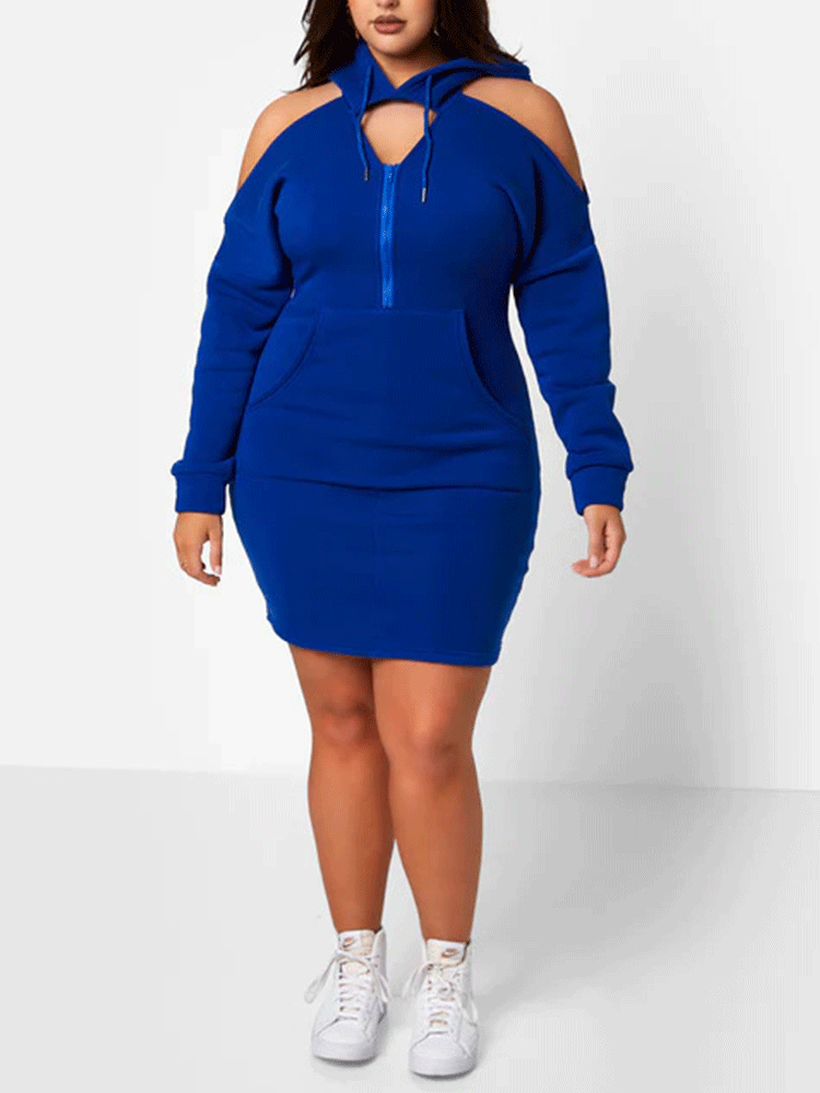Hooded Cold Shoulder Mini Dress - View 9 | Lwiis