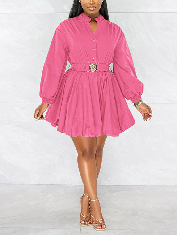Puffy sleeve belted dress - View 25 | Lwiis