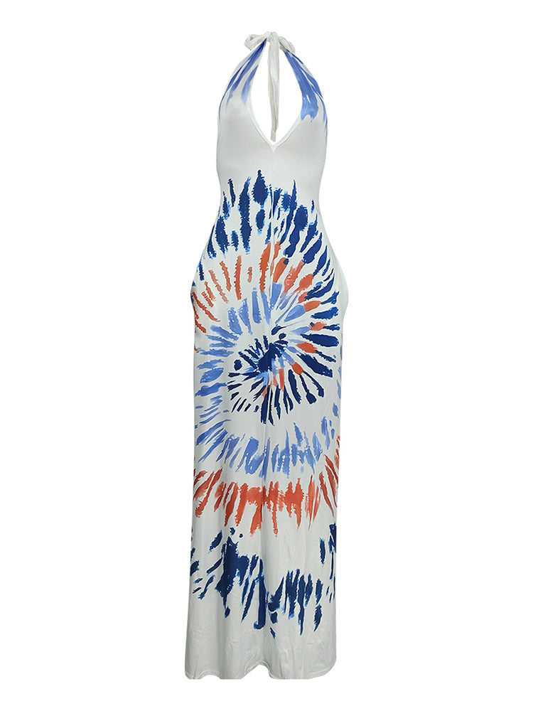 Tie dye maxi dress with halter neckline - View 7 | Lwiis