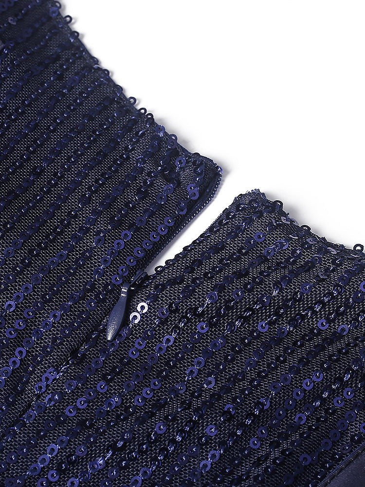 Sequin fishtail maxi dress with patchwork sleeves - View 9 | Lwiis