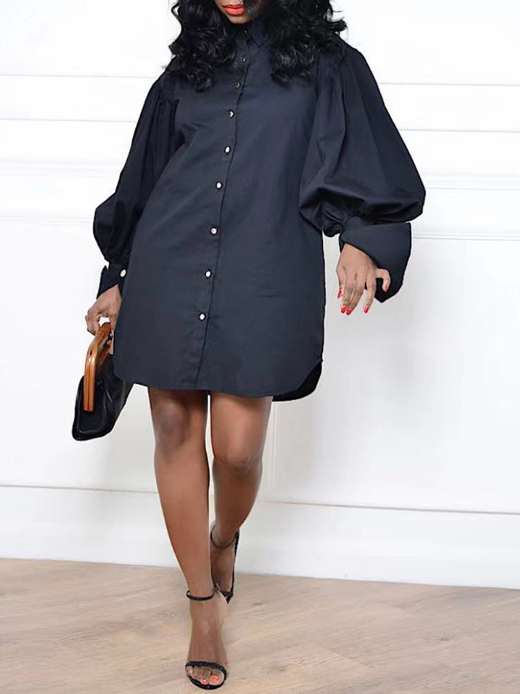 Puff Sleeve Mini Shirt Dress - View 8 | Lwiis