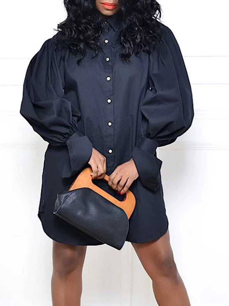 Puff Sleeve Mini Shirt Dress - View 9 | Lwiis