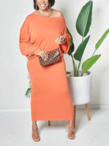 Batwing sleeve solid maxi dress - View 6 | Lwiis