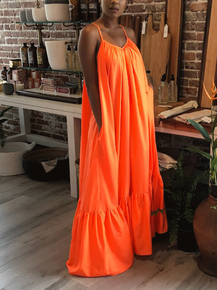 Spaghetti strap maxi dress with ruffled hem - View 16 | Lwiis
