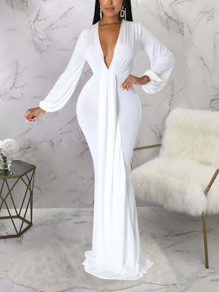 Elegant formal evening maxi dress in flowy jersey knit - View 8 | Lwiis