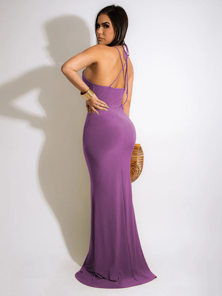 Mermaid halter neck maxi dress - View 12 | Lwiis