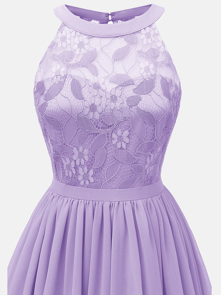Lace Bodice Chiffon Sleeveless Midi Dress - View 24 | Lwiis
