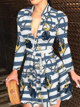 Printed V-Neck Belted Mini Dress - View 10 | Lwiis