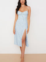 Floral printed midi dress with ruched detail - View 11 | Lwiis