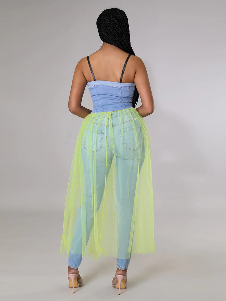 Denim corset top with detachable tulle skirt - View 6 | Lwiis