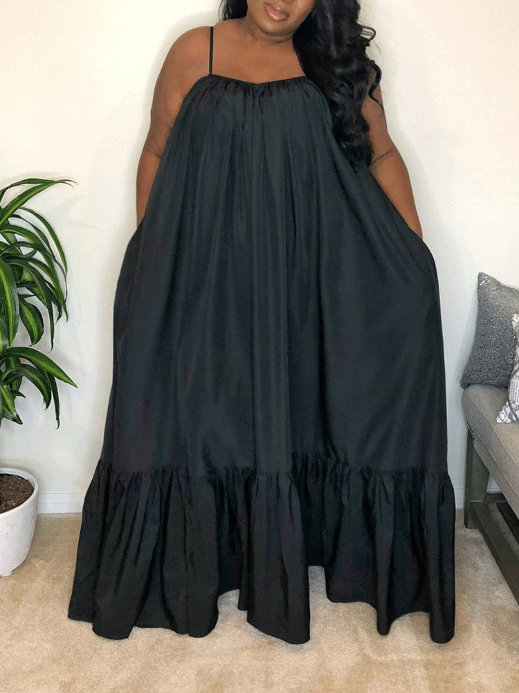 Spaghetti strap maxi dress with ruffled hem - View 10 | Lwiis