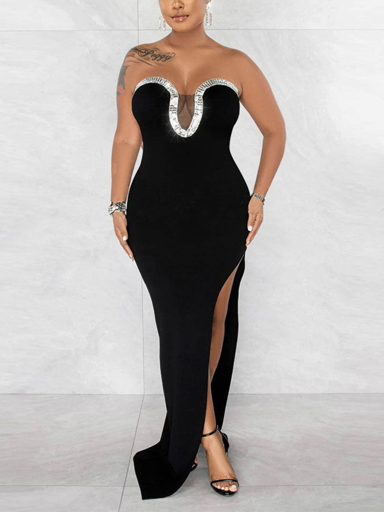 Strapless rhinestone embellished gown - View 6 | Lwiis