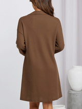 Waffle Knit Collared Midi Dress - View 8 | Lwiis