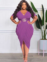 Ruched V-Neck Midi Dress - View 17 | Lwiis