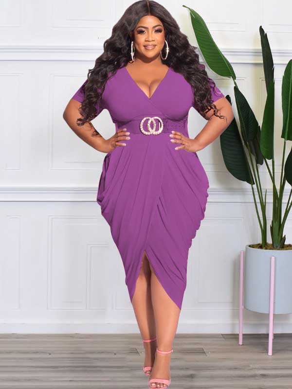 Ruched V-Neck Midi Dress - View 17 | Lwiis