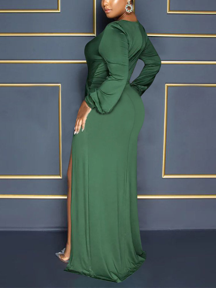 Elegant V Neck Side Split Maxi Dress - View 9 | Lwiis