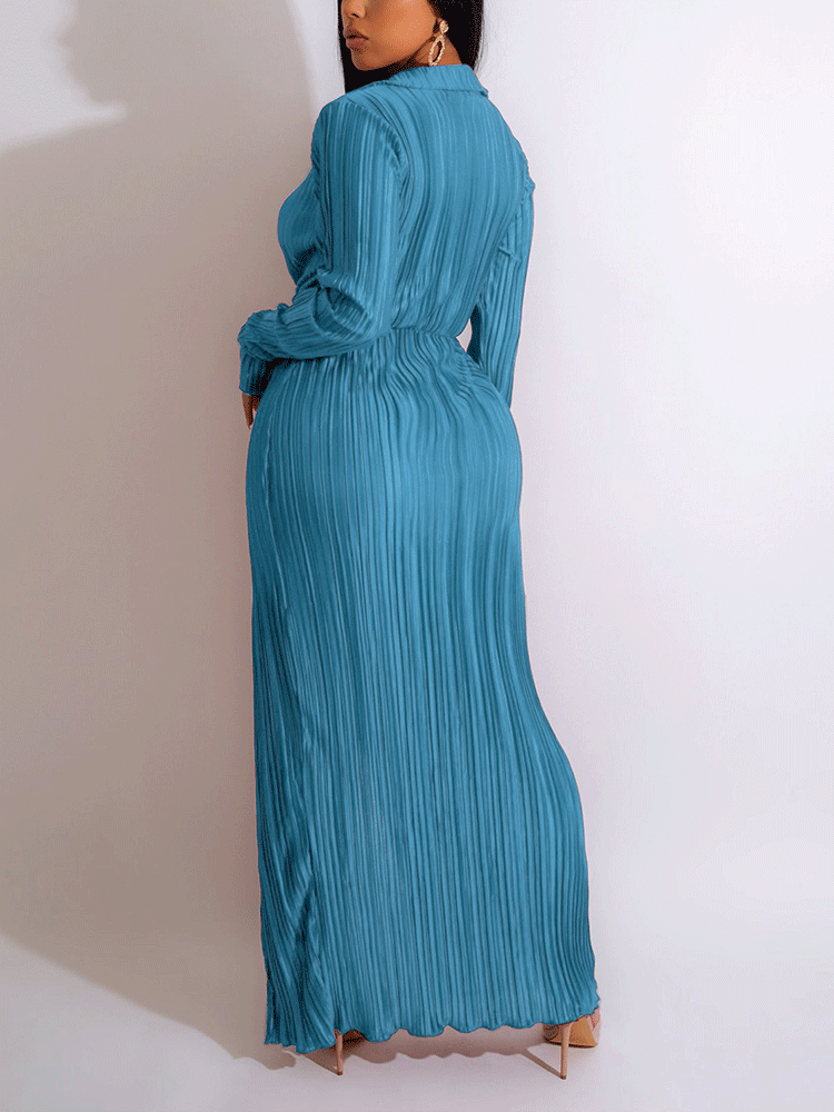 Elegant V-neck maxi dress with high slit - View 7 | Lwiis