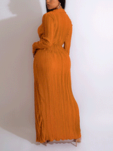 Elegant V-neck maxi dress with high slit - View 11 | Lwiis