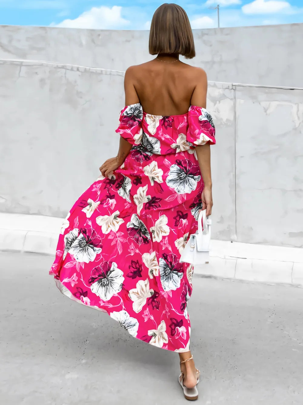 Floral Off-Shoulder Midi Dress - View 8 | Lwiis