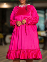 Pearl Embellished Mock Neck Ruffle Dress - View 8 | Lwiis