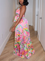 Floral maxi dress with criss-cross back straps - View 9 | Lwiis