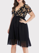 Floral Lace V-Neck Chiffon Party Dress - View 7 | Lwiis