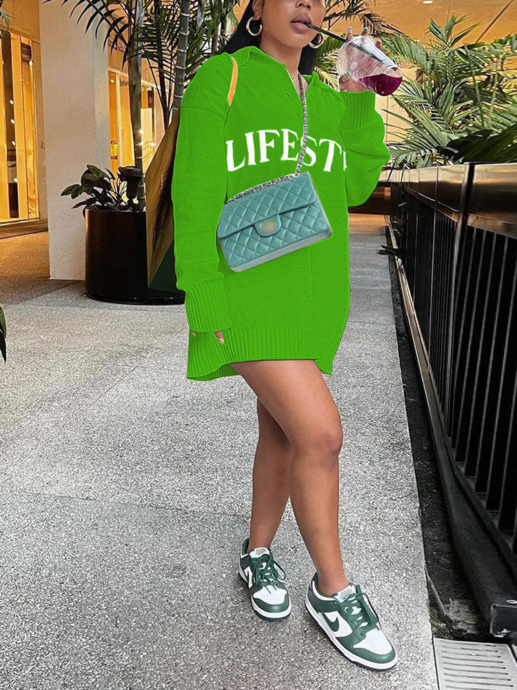 Oversized Letter Graphic Sweater Dress - View 11 | Lwiis